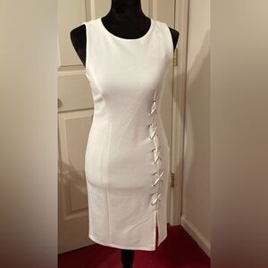 Carmen Marc Valvo Textured White Sailor Lace-Up Dress 10 Nautical